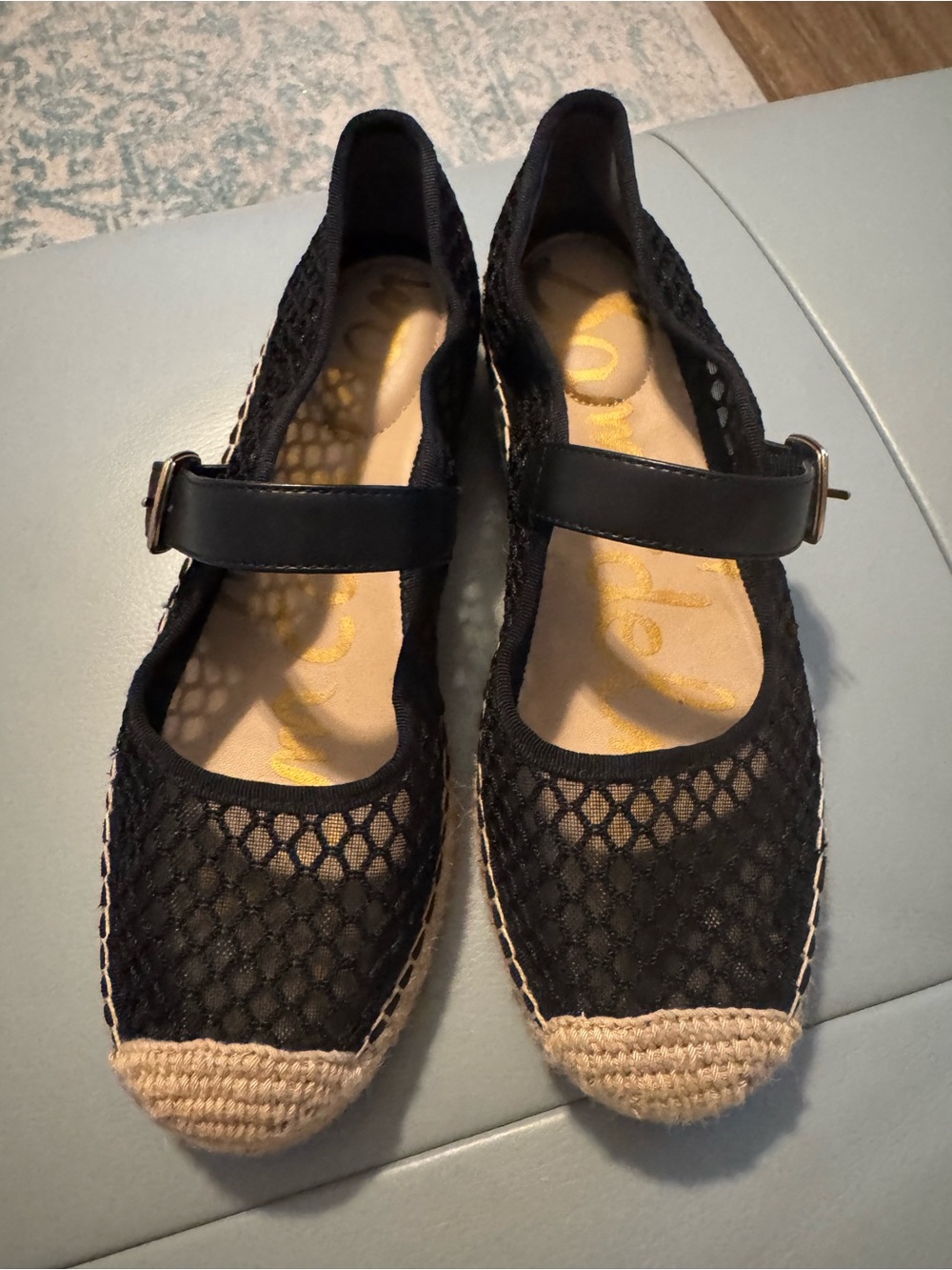 Sam Edelman Black Mesh Mary Jane Espadrille Flats
